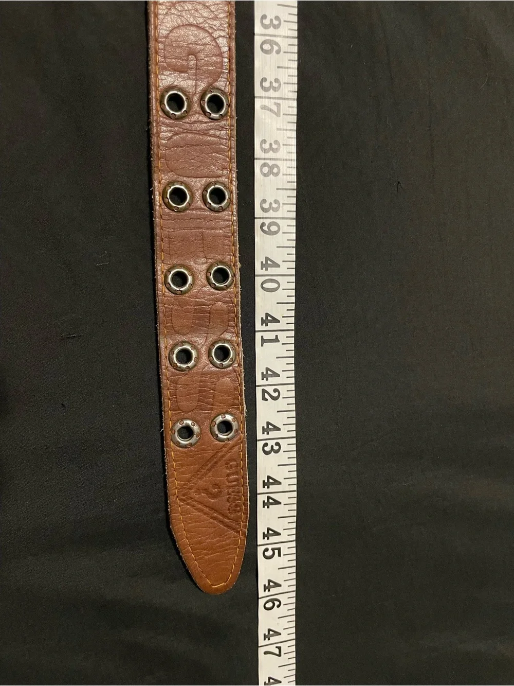 Men's Guess Classic Brown Leather Belt with Double Prong Brass Buckle